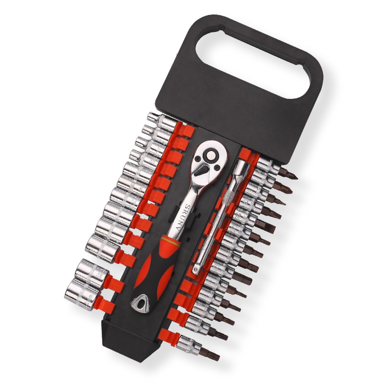 28件短六角棘轮扳手塑排镜面处理，带批头延长杆