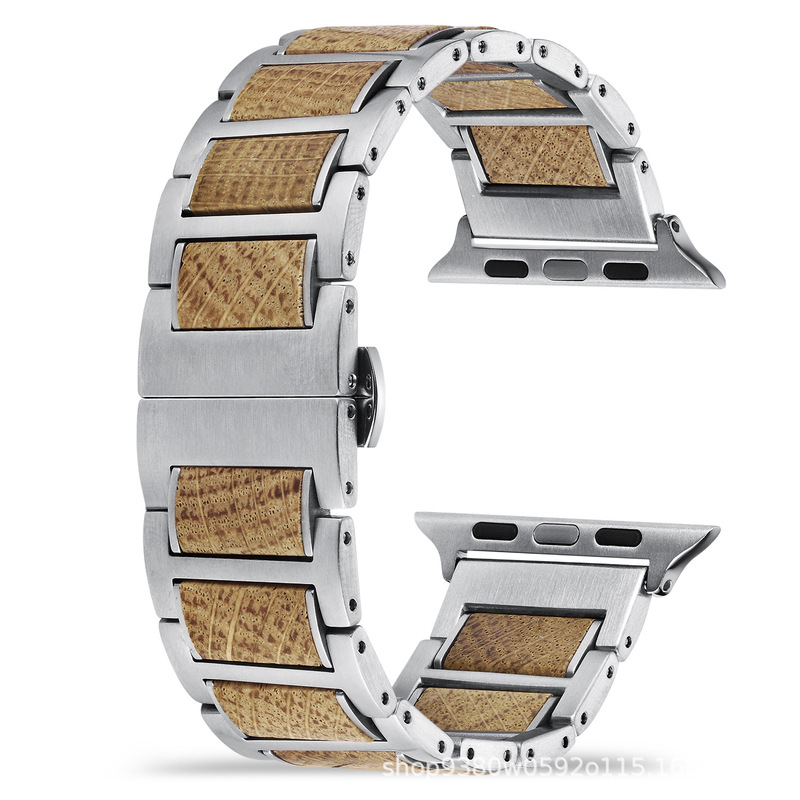 Dropshipping White Oak Stainless Steel Wooden Apple Watch Case Suitable for All Apple iWatch Series Models in Stock