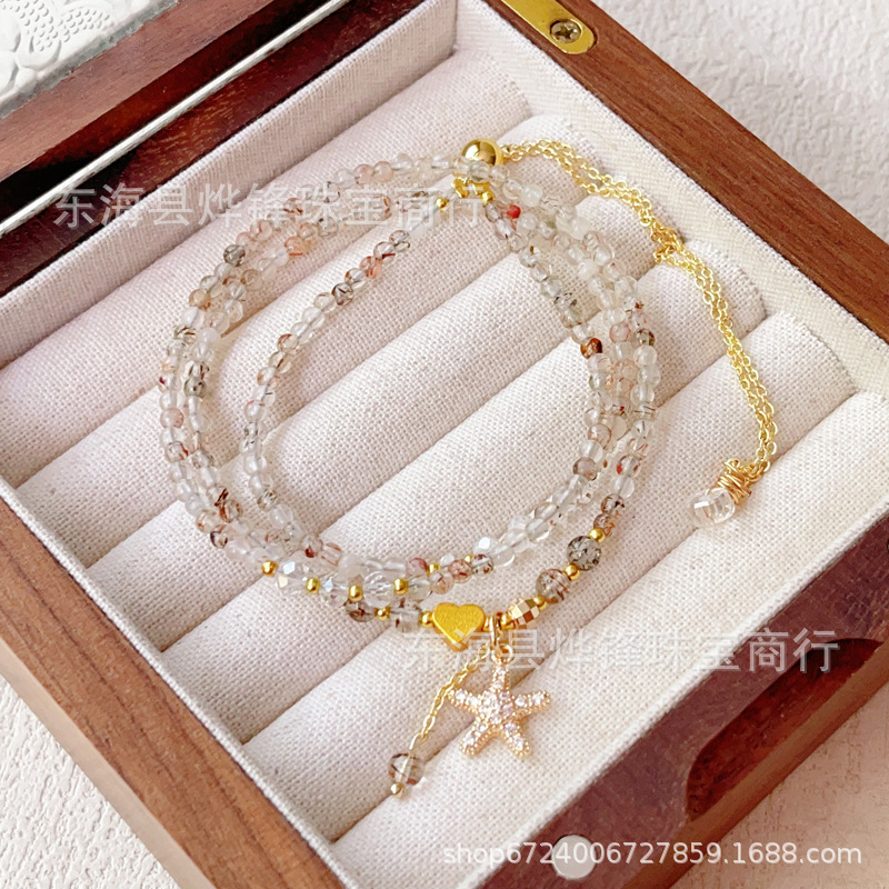 天然水晶珠宝 新中式国潮风发晶 黑金超手链女士三圈手串手链