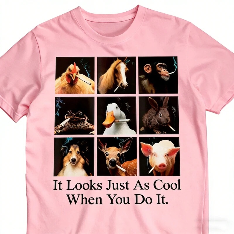 It Looks Really Cool. It's a Fun Animal Smoking Meme Shirt Made of High-Quality Cotton, Unisex Print