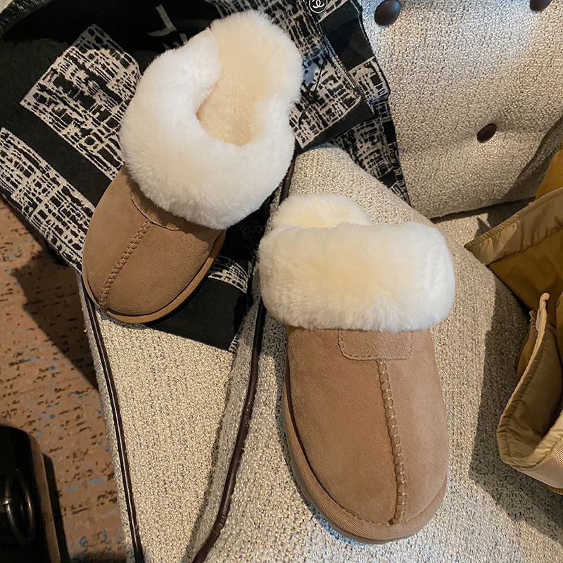 Women's fur closed toe half slippers 2023 Winter new warm cotton slippers fur snow boots