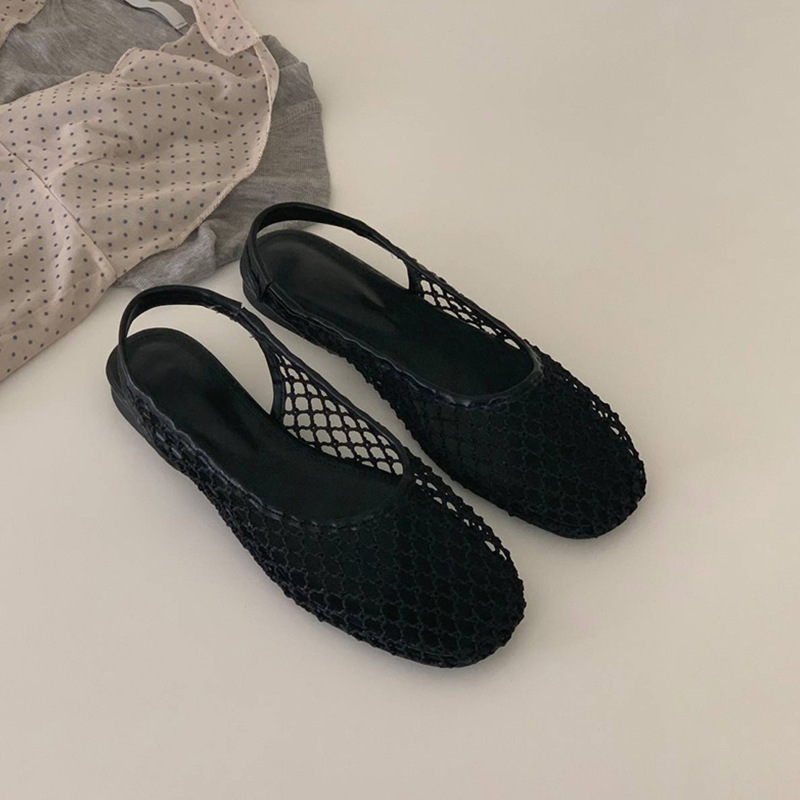 Sheepskin Version ~ Niche Korean Style Hand-Woven Fishnet Toe-Cap Sandals for Women, Summer Outer Wear Flats Roman Sandals