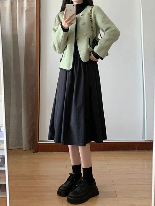 法式气质绿色小香风外套女2025年秋冬季加厚呢子高级感夹克上衣女|undefined