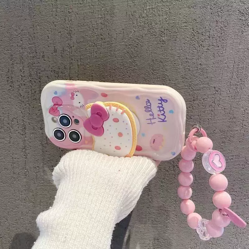 Чехол для телефона Hello Kitty, совместим с сериями iPhone 6–17 (Pro/Max/Mini/Air/E), белый с ремешком/браслетом