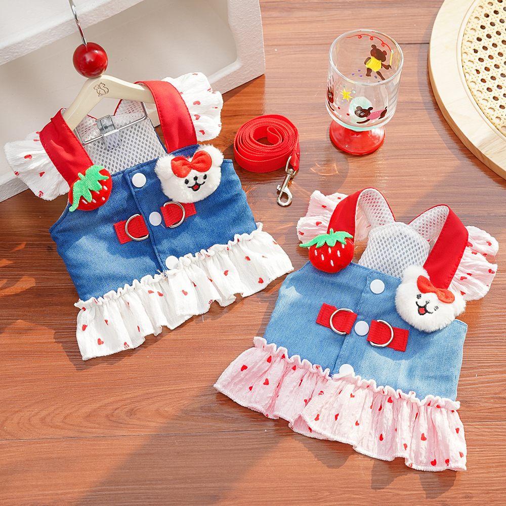 宠物衣服可牵引狗狗裙子猫咪公主裙可爱玩偶薄款宠物胸背带牵引裙