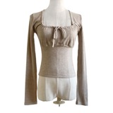 Осенний милый лонгслив, на шнурках, квадратный вырез