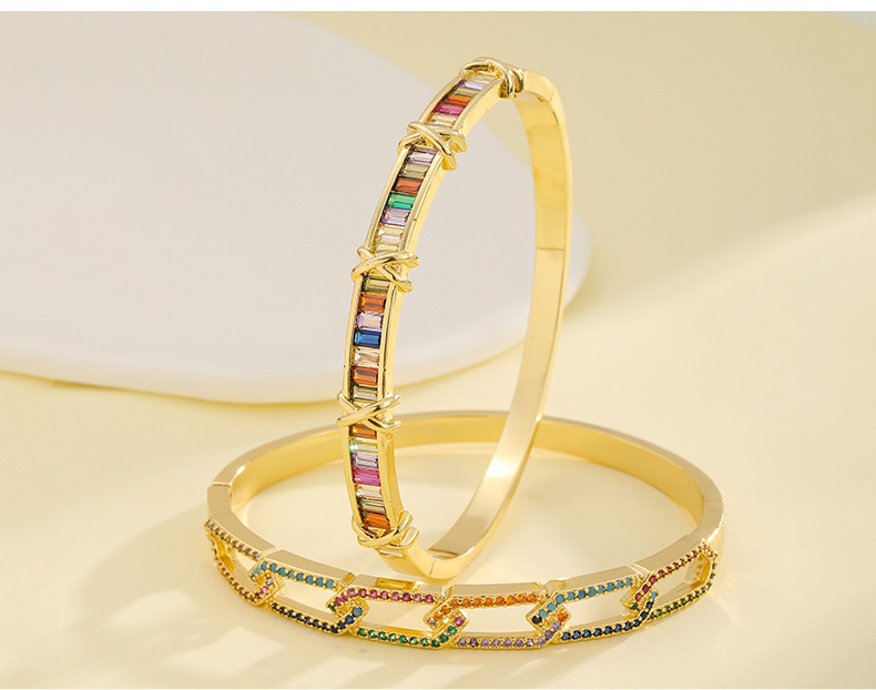 Fashion Square Gold Plated Brass Plating Inlay Zircon Bangle 1 Piece display picture 4