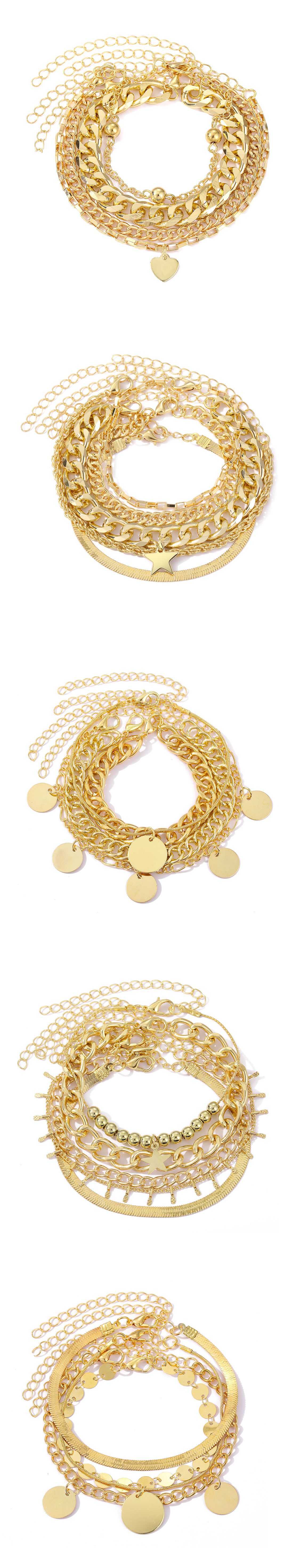 2PCS Thick Chain Personalized Mix and Match Open with Layered Fashion Set Bracelet_voghion.com