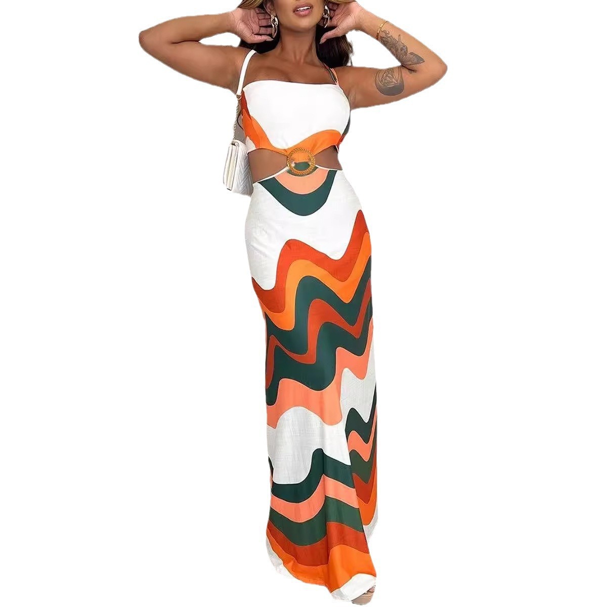 427g Weight Maxi Long Dress Dress Length Type Sleeveless Sleeve Length Two Piece Dress Dresses Type Polyester Fabric Type High Waist Waist Line Holiday Occasion Strap Neckline Slim Fit Type Color Block Pattern Summer Season Women's Gender Streetwear Style Wholesale Women's Streetwear Color Block Holiday Strap Sleeveless Two Piece Dress 10