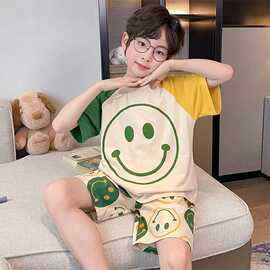 儿童睡衣春夏季男童薄款中大童短袖短裤卡通帅气青少年空调家居服