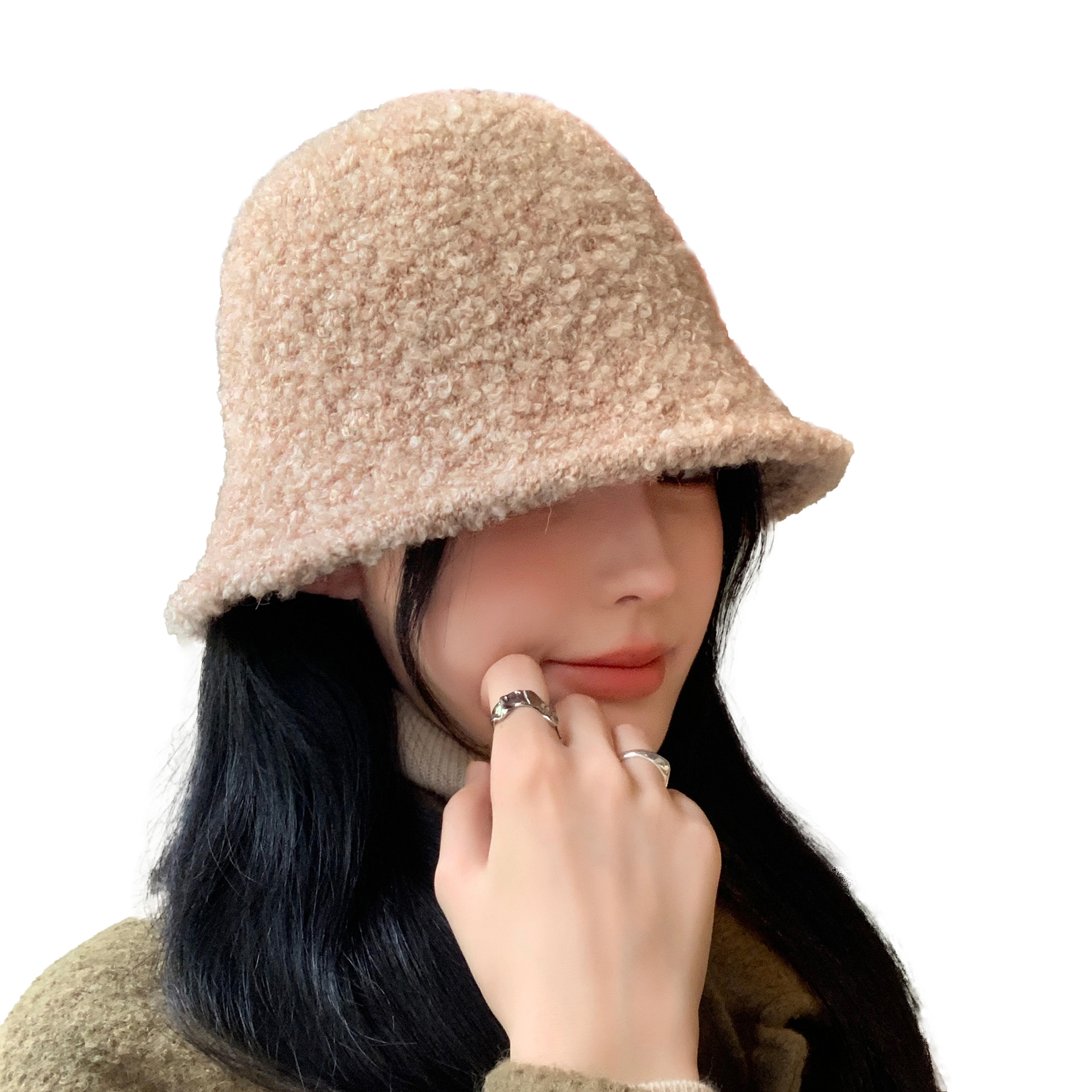 Chapeau seau en peluche pour femmes, couleur unie, Simple, mode coréenne, chaleur extérieure, petit chapeau, nouvelle collection automne et hiver_voghion.com