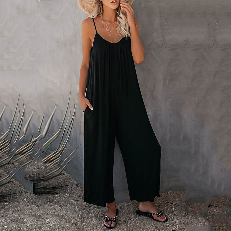 Amazon europeo y americano Correa mono mujer 2022 verano nuevo comercio exterior transfronterizo color sólido bolsillo casual mono image 5