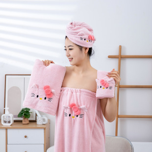 Coral Fleece Embroidered Towel Bath Towel Set Towel Absorbent Wearing and Wrapping Bath Skirt Adult Girl Household Bath Bath Towel