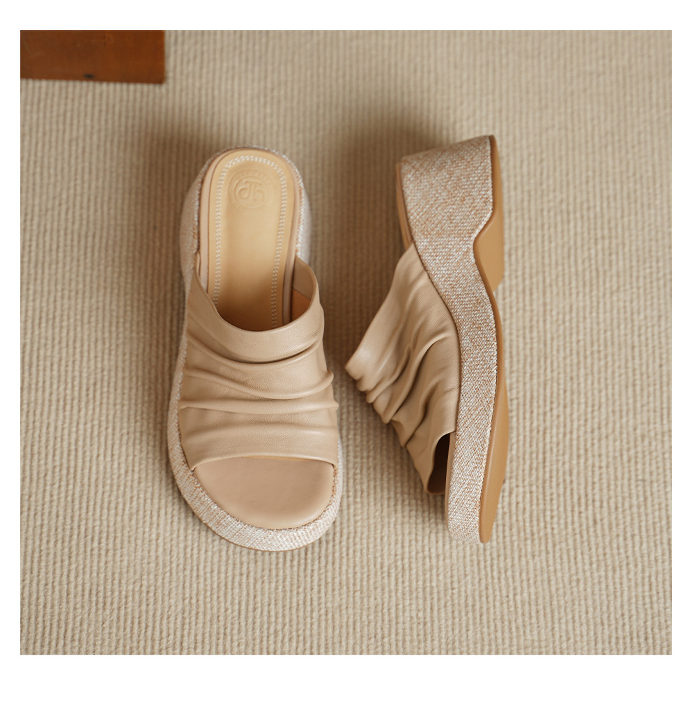 Sandal nữ da cừu gót xuồng đế dày hở mũi quai ngang — màu trắng ngà chi tiết 13