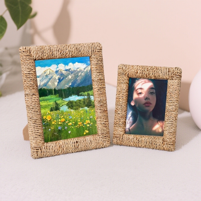 Creative Seaweed Photo Frame, Simple Desktop Wall Hanging Decoration, Living Room, Study, Bedroom Decoration, Rattan Hand-Woven Picture Frame