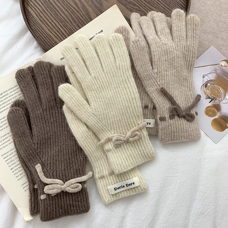 Guantes de ciclismo otoño y invierno nuevo tipo de mujer caliente pantalla táctil a prueba de viento y terciopelo caliente a prueba de frío guantes de lana de punto