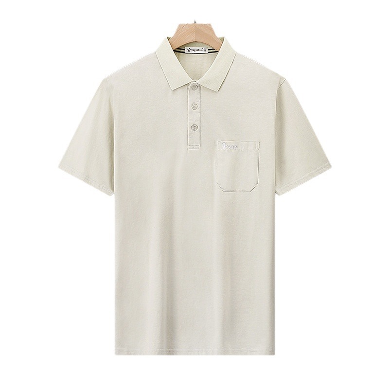 Verano de los hombres de mediana edad papá solapa de algodón bolsillo real Camiseta de manga corta de mediana edad y ancianos sueltos Top ropa de verano abuelo