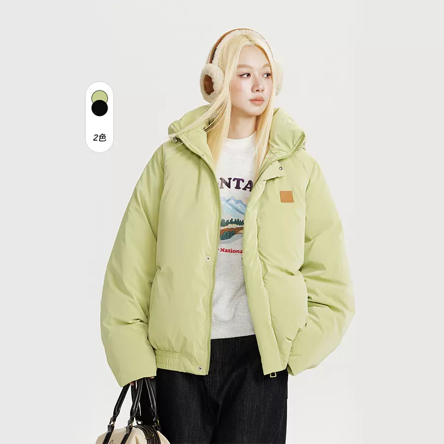 CATTEE美式潮牌白鸭绒连帽羽绒服男女宽松冬季保暖通勤外套面包服