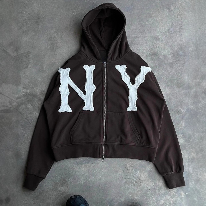 Cross-Border Spring and Summer New Wholesale Embroidered Hooded Cardigan Full-Zip Loose-Fitting Unisex Trendy Sweatshirt Jacket