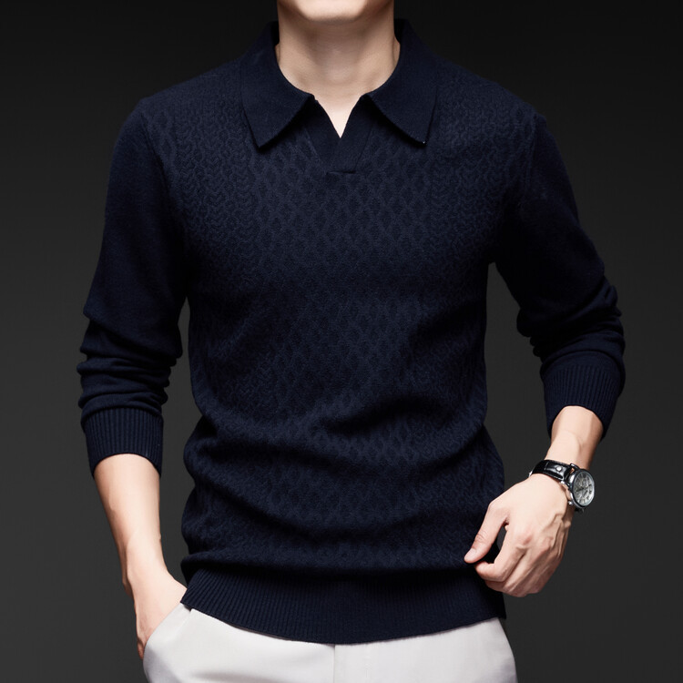 Nuevo comercio exterior con solapa suéter casual de hombre de manga larga camiseta de punto de color sólido de moda de otoño y invierno suéter de hombre simple