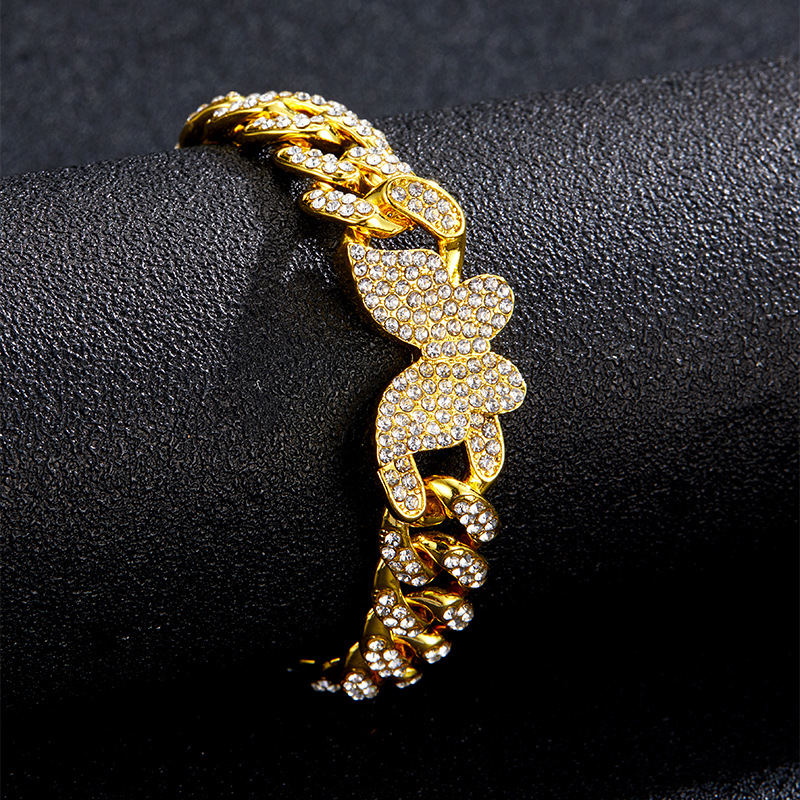 Collier chaîne papillon cuban link avec strass style hip hop_voghion.com