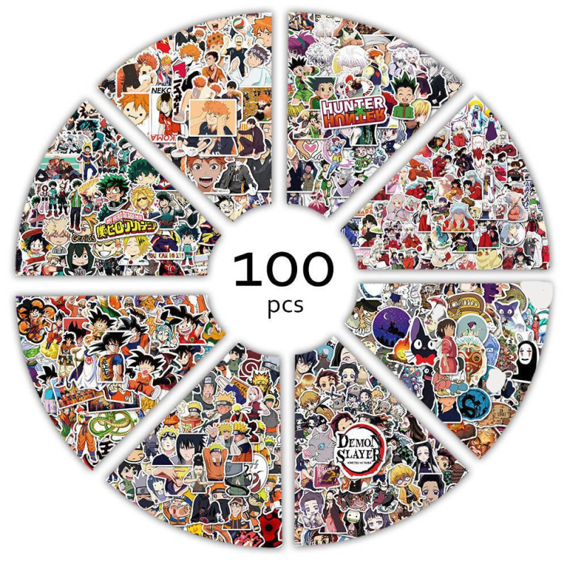 100 Japanese Anime Collection Graffiti Stickers Hunter X Hunter, Haikyuu!!, Demon Slayer Luggage Stickers