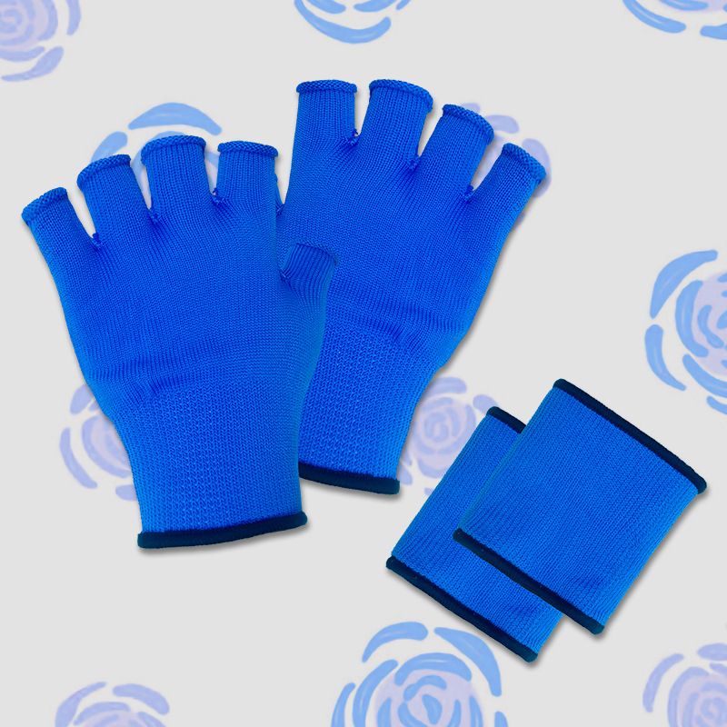 厂家直供运动健身加厚防滑耐磨半指透气露指针织线手套护腕一套