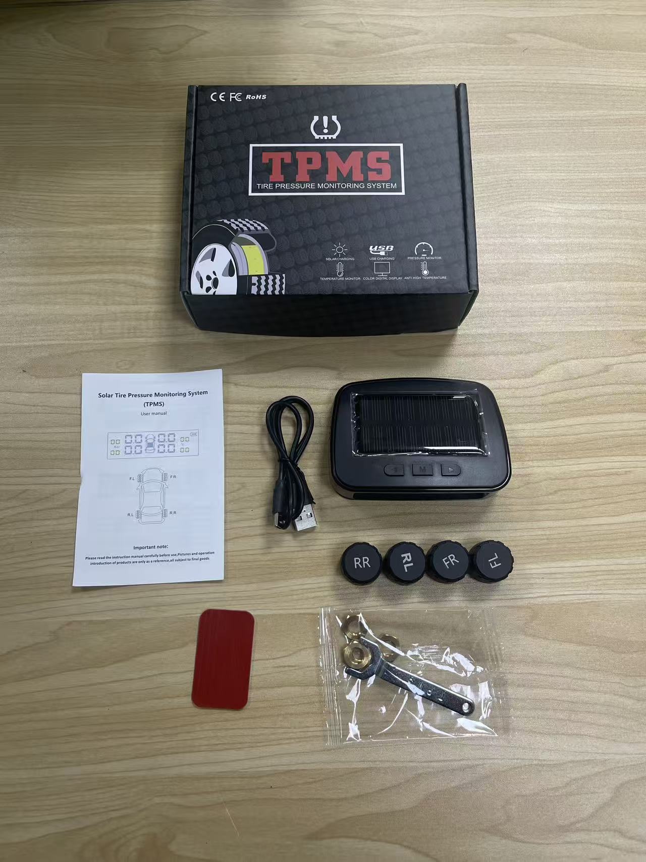 Woliip Solar Tpms Car Tire Pressure Monitoring System Wireless Sensor High-Precision Digital Display