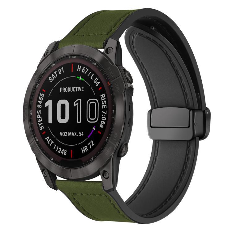 xDfind Crazy Horse Silicone Patch Magnetic Buckle Bracelet para Jamin Fenix 8 / 7X / 6X / 5X 26mm / Jamin Fen