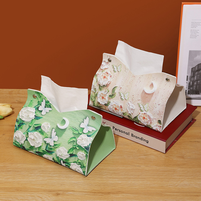 Pintura al óleo caja de pañuelos de estilo de lujo ligero sala de estar caja de dibujo de papel de almacenamiento restaurante inodoro red de alto valor caja de dibujo del mismo estilo