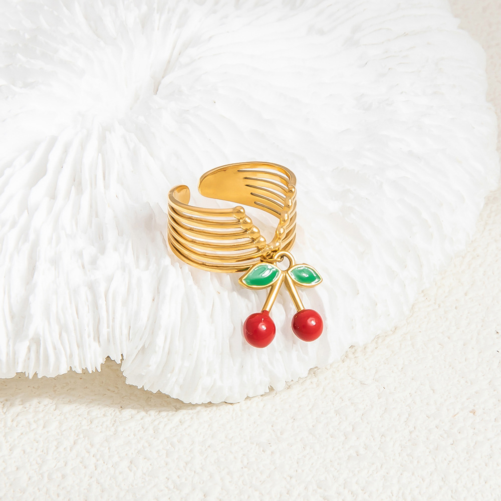 6g Weight Open Rings Classification Adjustable Ring Size 1 Piece Quantity Casual, Daily Occasion 304 Stainless Steel Material Fruit, Heart Shape Pattern Women's Gender Enamel, Plating Design Sweet, Simple Style Style Gold Color Sweet Simple Style Fruit Heart Shape 304 Stainless Steel Enamel Plating Women's Open Rings 12