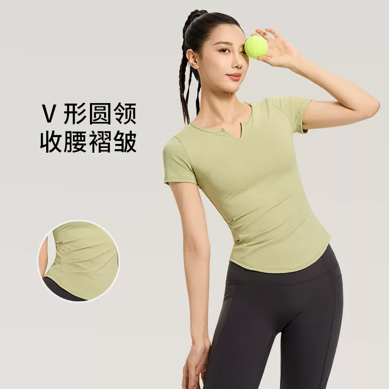 lulu瑜伽服裸感褶皱上衣短袖跑步健身训练舞蹈吸湿速干女T恤女