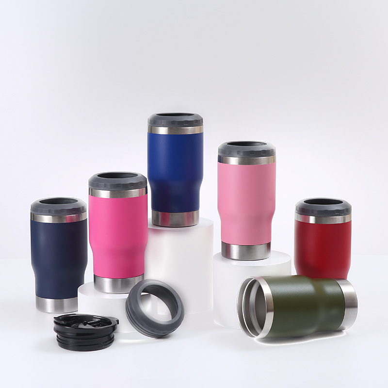 Transfronterizo 14oz al aire libre portátil tanque de frío de doble capa de pulverización de vacío taza de aislamiento de plástico creativo auto-construido abridor de botellas de vidrio de cerveza