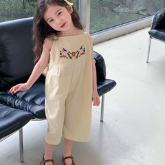 Girls jumpsuit embroidered suspenders jumpsuit one-piece pants 24 summer clothes new foreign trade children's clothing drop shipping 3-8 years old