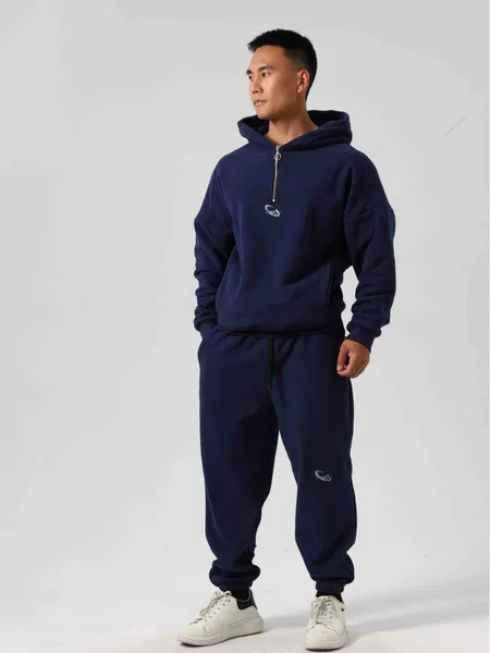 300g Embroidered Sports Double-Sided Polar Fleece Hooded Sweatshirt for Men in Autumn and Winter Fleece-Lined and Thickeneded Fitness Sportswear