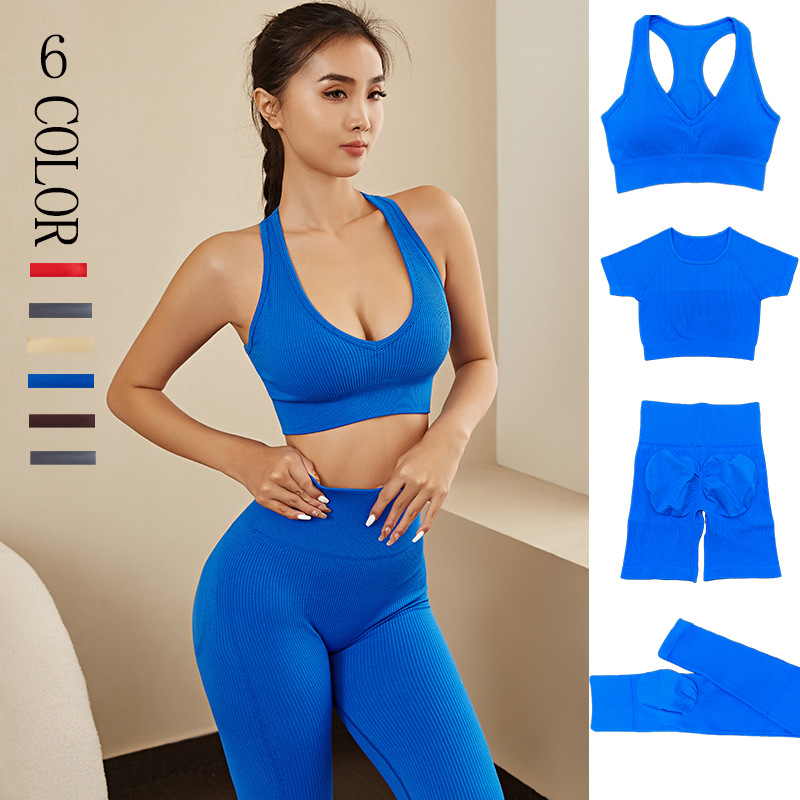 Transfronteriza caliente de punto sin costuras belleza espalda yoga camiseta de cintura alta Peach Hip deportes correr pantalones de yoga traje de fitness