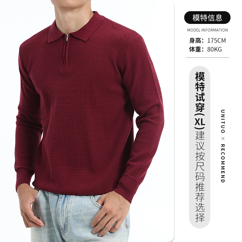 Otoño y invierno de alta calidad semia cremallera solapa suéter de hombre camiseta de punto de negocios casual jersey estampado suéter de base para hombre