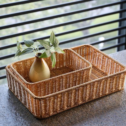 European-style desktop storage box imitation rattan washbasin storage basket coffee table remote control entrance key storage basket