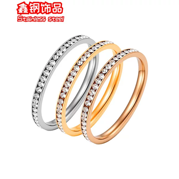 European and American Titanium Steel Baby's Breath Full Diamond Ring Non-Fading Hot Selling Stainless Steel Ring Jewelry Manufacturer Supply