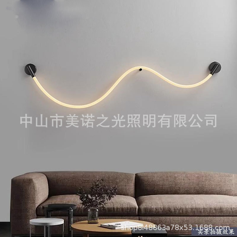 Sala de estar minimalista moderna, línea de lujo ligera, lámpara de pared de notas de silicona, arte creativo minimalista nórdico, cabecera de cama de dormitorio