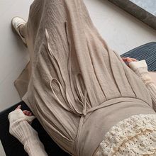 温柔风大摆棉麻高腰半身裙女夏季薄款2025新款收腰系带飘飘度假裙