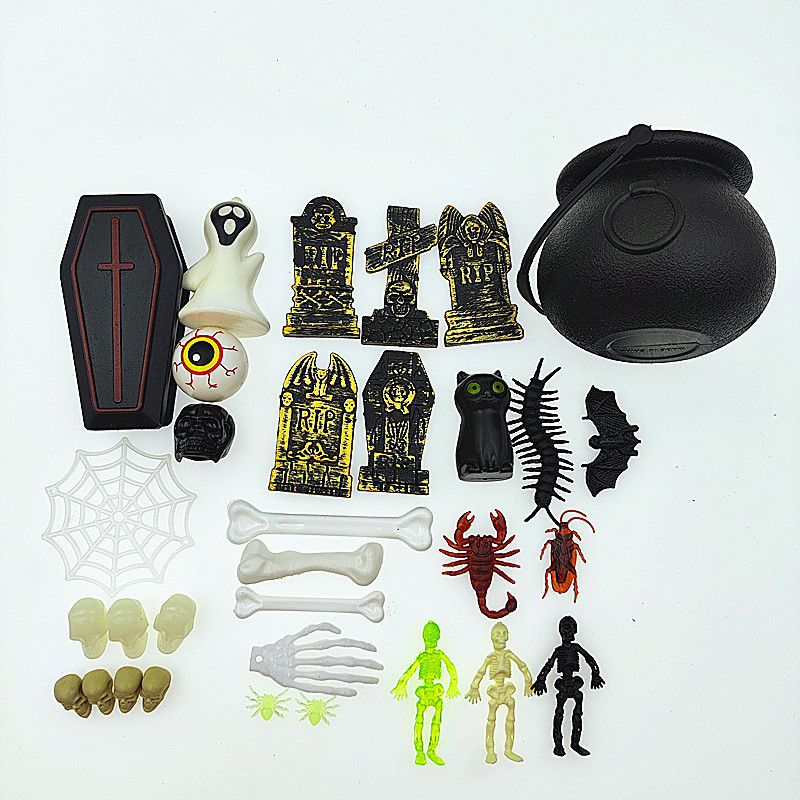 Layout, materials set, plastic human head with accessories, halloween