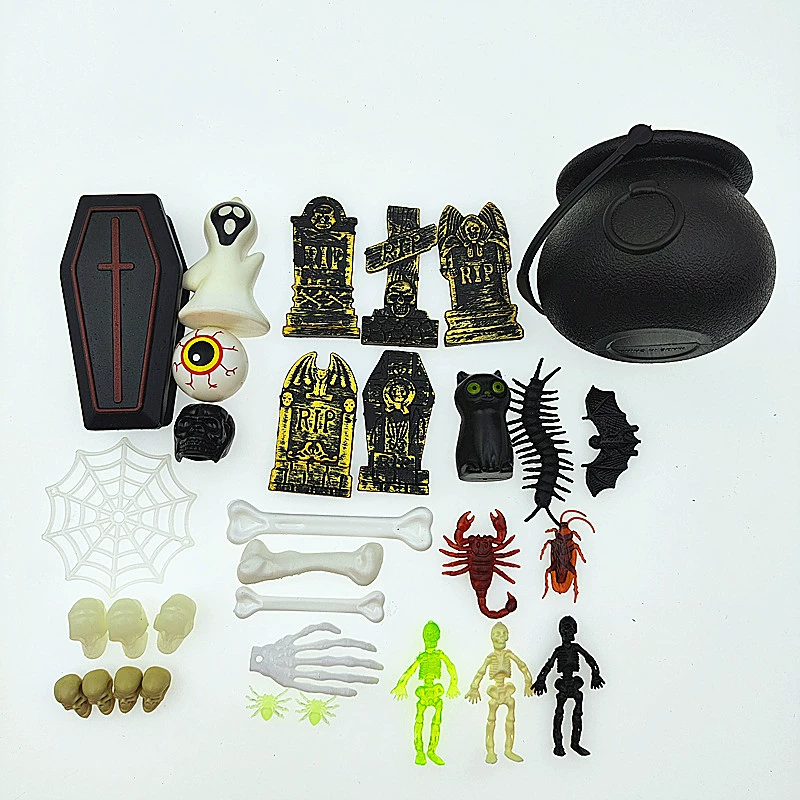 Layout, materials set, plastic human head with accessories, halloween