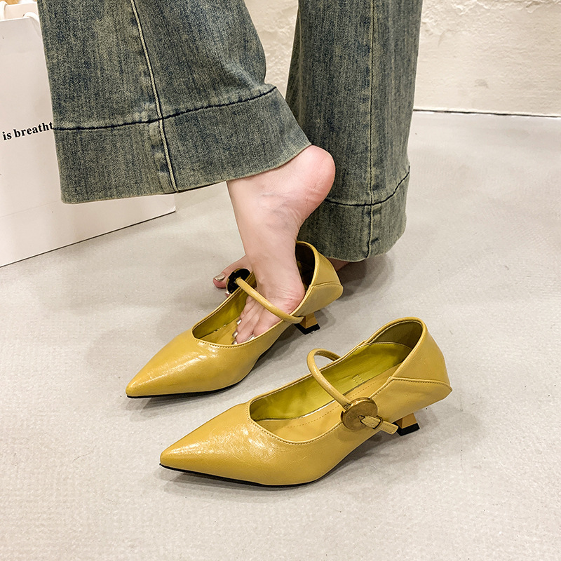 2026 New Autumn Shallow Soft Leather Pointed Toe Stiletto High Heel Metal Buckle Fashion Commuting Dress Shoes