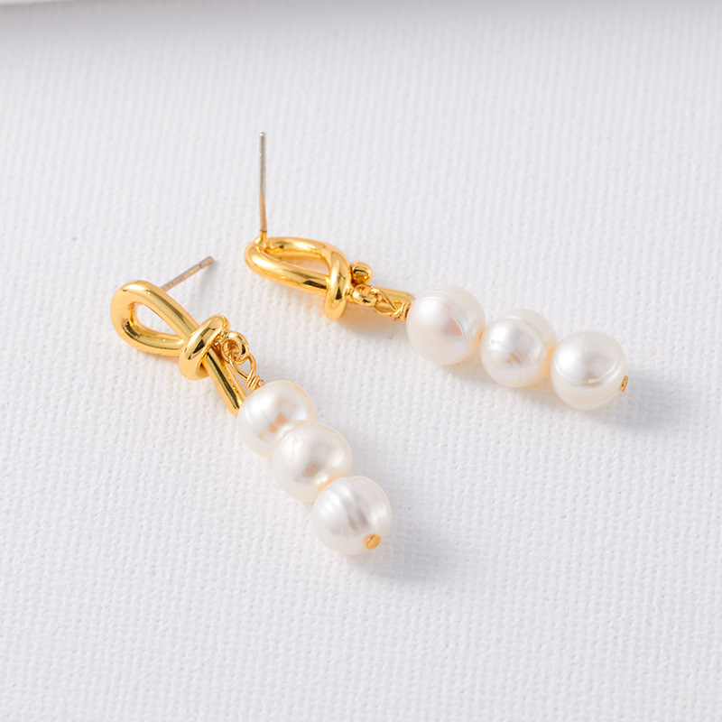 Retro Knot Brass Pearl Plating Drop Earrings 1 Pair display picture 4