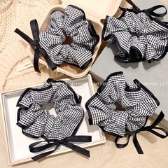 韓版甜美黑白格子蝴蝶結大腸發圈時尚發繩高彈力馬尾丸子頭髮飾女