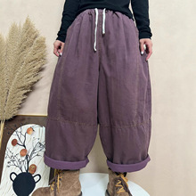 洗水棉纯色夹棉哈伦裤女2025冬季新款松紧腰抽绳时尚显瘦拼接棉裤