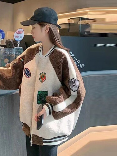 Women's Autumn/Winter New Style Cashmere Design Casual Short-Sleeve Baseball Jacket Trendy