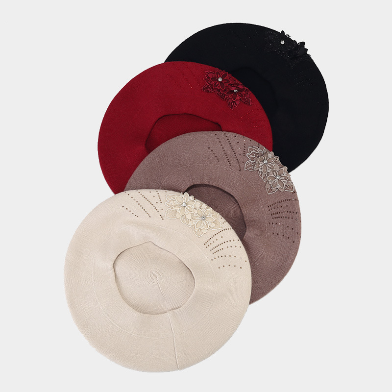 Beret Hat Hats Type Women's Vintage Style Sweet Solid Color Flower Eaveless Beret Hat
