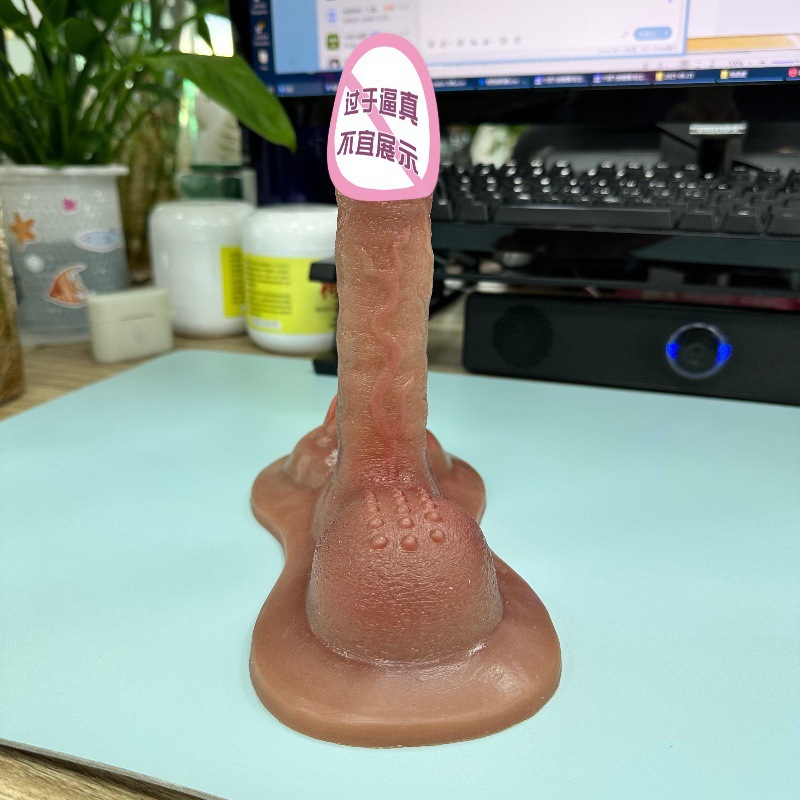 Realistic Silicone Dildo with Liquid Silicone Body, Brown, Adult Use — detail image 14